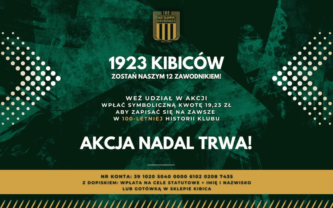 ’1923 KIBICÓW – ZOSTAŃ NASZYM 12 ZAWODNIKIEM’ – AKCJA NADAL TRWA!